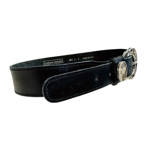 Loredana Staccato Black Leather Belt w/ Silver Buckle. 31” main image 13